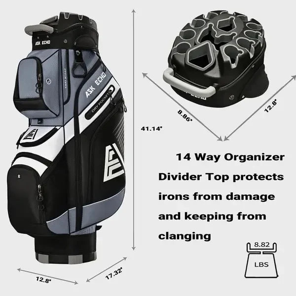 Golf T-Lock 14-Way Cart Bag – Quiet, Stable & Spacious
