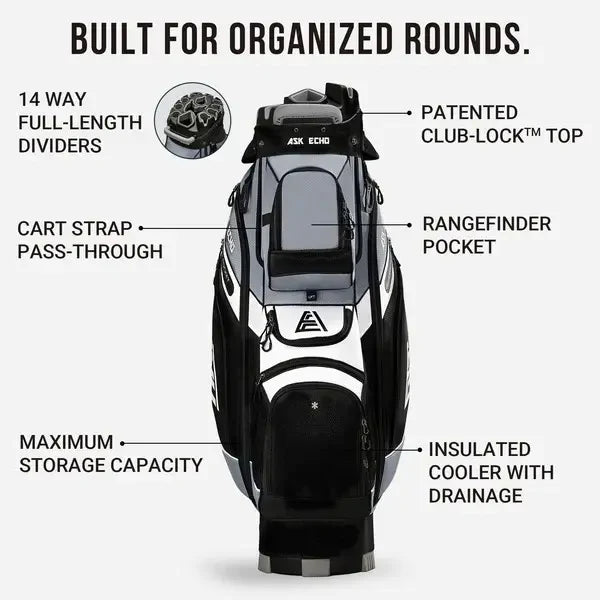 Golf T-Lock 14-Way Cart Bag – Quiet, Stable & Spacious