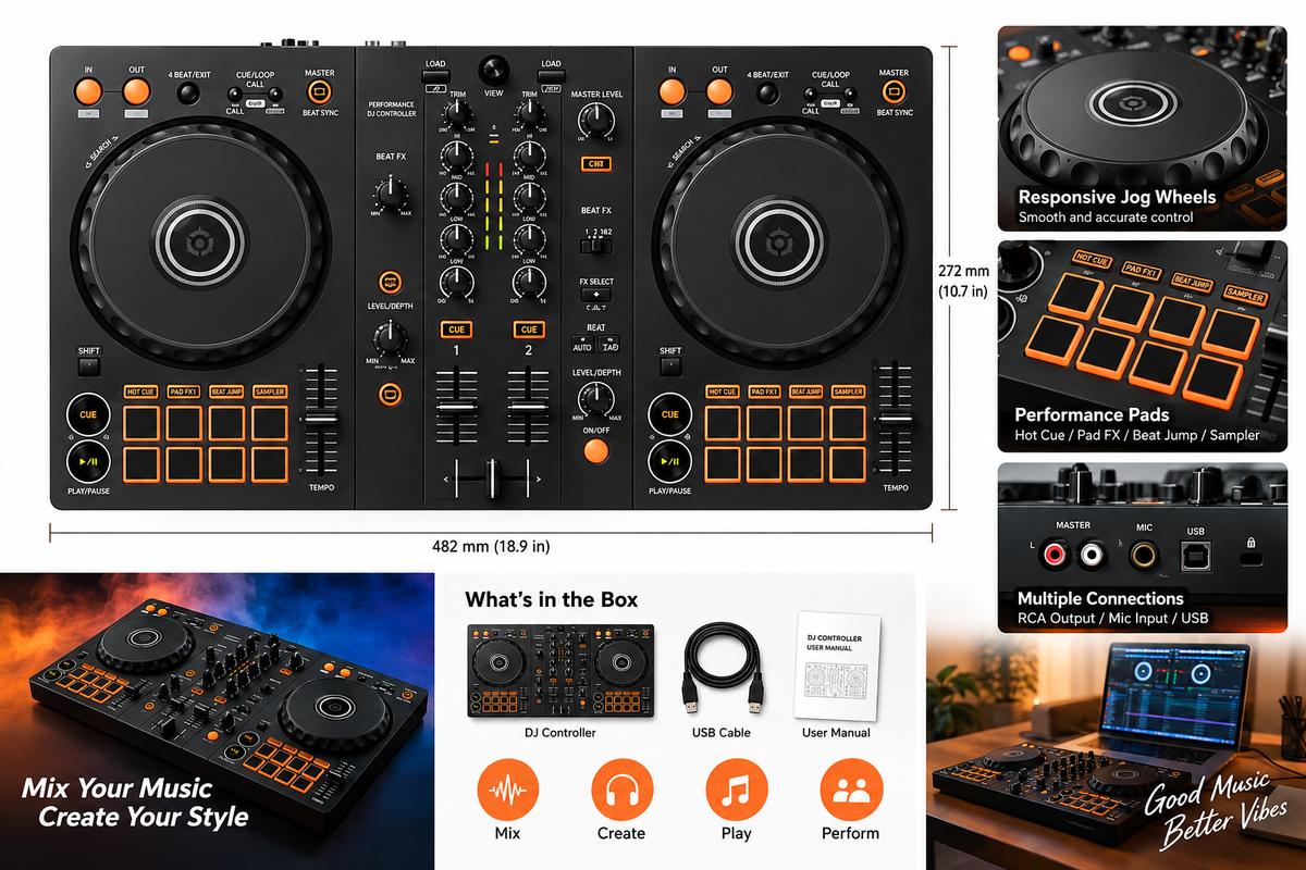 DJ DDJ-FLX4 2-Channel DJ Controller, 16 Pads, Graphite