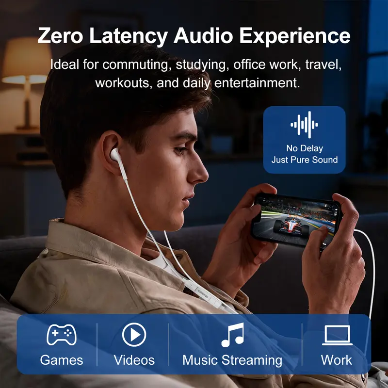 USB-C Headphones with Mic & Volume Control- HiFiStereo Earbuds for iPhone 1717 Pro/16/15, Samsung S25/S24/S23, Pixel 10/9, OnePlus & USB-C Phones