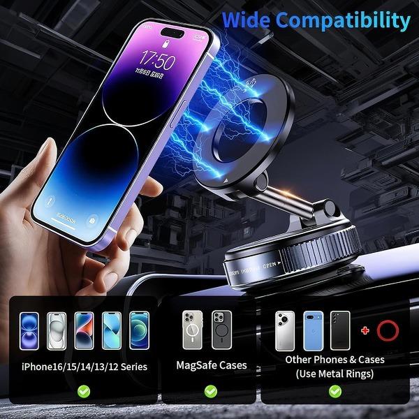 Guccqueen 2.0 Foldable Magnetic Car Phone Mount - 20 N52 Magnets, Vacuum Suction Cup with Heat-Resistant Nano-Adhesive Base for MagSafe Phones, Cars, Tools And Gadgets