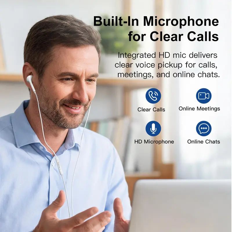 USB-C Headphones with Mic & Volume Control- HiFiStereo Earbuds for iPhone 1717 Pro/16/15, Samsung S25/S24/S23, Pixel 10/9, OnePlus & USB-C Phones