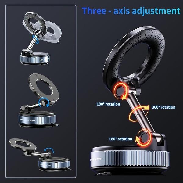 Guccqueen 2.0 Foldable Magnetic Car Phone Mount - 20 N52 Magnets, Vacuum Suction Cup with Heat-Resistant Nano-Adhesive Base for MagSafe Phones, Cars, Tools And Gadgets